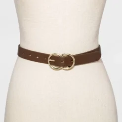 Women's Double Buckle Belt - A New Day™ Brown