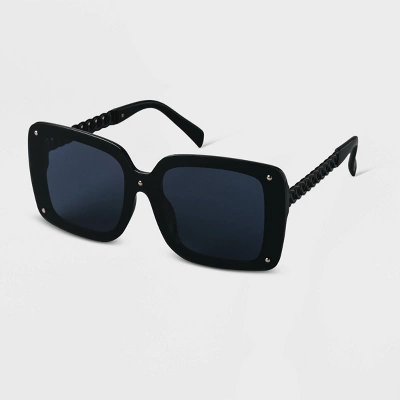 Women's Plastic Square Studded Sunglasses - A New Day™ Black 1 Women's Plastic Square Studded Sunglasses - A New Day™ Black