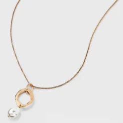 Hammered Ring And Pearl Drop Pendant Necklace - A New Day™ Gold -A New Day Outlet Store GUEST 3686df06 d773 4973 92b1 4579731fe82c