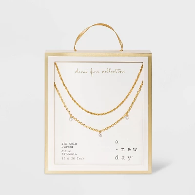 14K Gold Plated Pierced Cubic Zirconia Duo Necklace - A New Day™ 2 14K Gold Plated Pierced Cubic Zirconia Duo Necklace - A New Day™ - Image 2