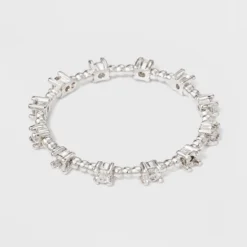 Silver Plated Cubic Zirconia Textured Band Ring - A New Day™ Silver/Clear - Size 6