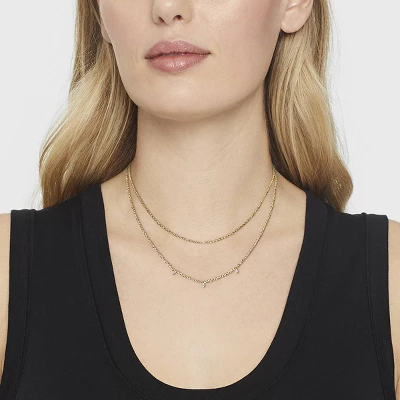 14K Gold Plated Pierced Cubic Zirconia Duo Necklace - A New Day™ 1 14K Gold Plated Pierced Cubic Zirconia Duo Necklace - A New Day™