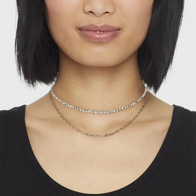 Two Row Rhinestone Chain Necklace - A New Day™ Gold 1 Two Row Rhinestone Chain Necklace - A New Day™ Gold