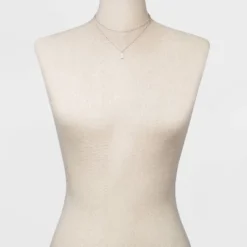 Rectangle Charm Layered Chain Pendant Necklace - A New Day™ Silver