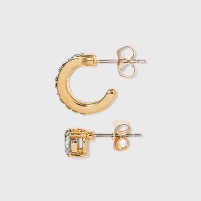 Crystal Mini Cuffs Hoops And Stud Earring Set 8pc - A New Day™ Gold 1 Crystal Mini Cuffs Hoops And Stud Earring Set 8pc - A New Day™ Gold