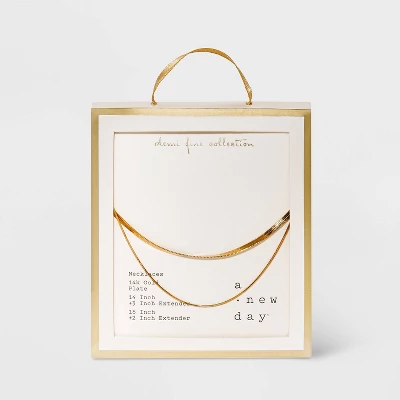 14K Gold Plated Duo Herringbone Chain Necklace Set - A New Day™ 2 14K Gold Plated Duo Herringbone Chain Necklace Set - A New Day™ - Image 2