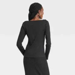 Women's Slim Fit Ribbed Long Sleeve Cut-Out T-Shirt - A New Day™