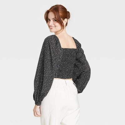 Women's Long Balloon Sleeve Slim Fit Ruched Front Top - A New Day™ 1 Women's Long Balloon Sleeve Slim Fit Ruched Front Top - A New Day™