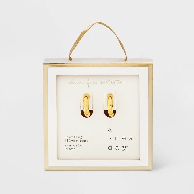 14K Gold Plated Tube Hoop Post Drop Earrings - A New Day™ 3 14K Gold Plated Tube Hoop Post Drop Earrings - A New Day™ - Image 3